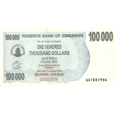 P48b Zimbabwe - 100.000 Dollars Year 2006/2007 (Bearer Cheque) (Space between '100' and '000')